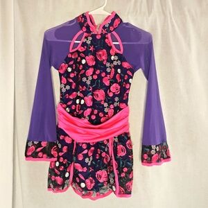 Curtain Call Purple Pink Floral Embroidered Dance Recital Costume Top Sz CLA